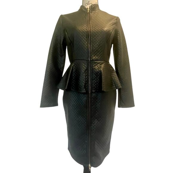 PINKLICIOUS DIAMOND QUILTED FAUX LEATHER DRESS BODYCON PEPLUM SZ S GOTH CORE - Picture 5 of 15